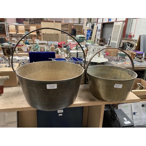 548 - 2 brass jam pans 27cm & 32cm diameter