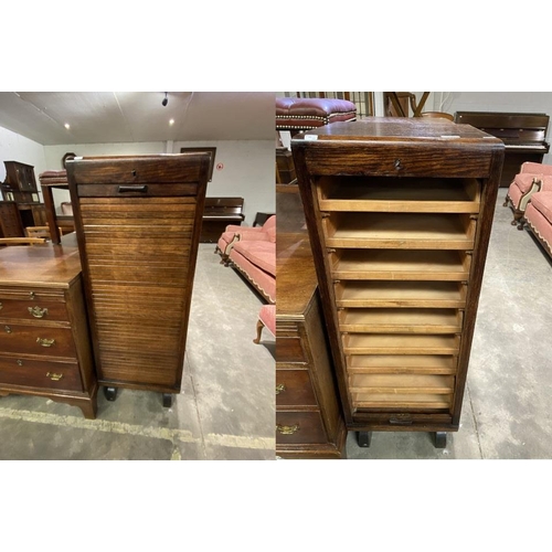 64 - Art Deco oak tambour fronted filing cabinet 119H 44W 37D