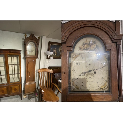 70 - Georgian oak painted dial 8 day longcase clock by W Rhodes, Barton ( for restoration - with pendulum... 