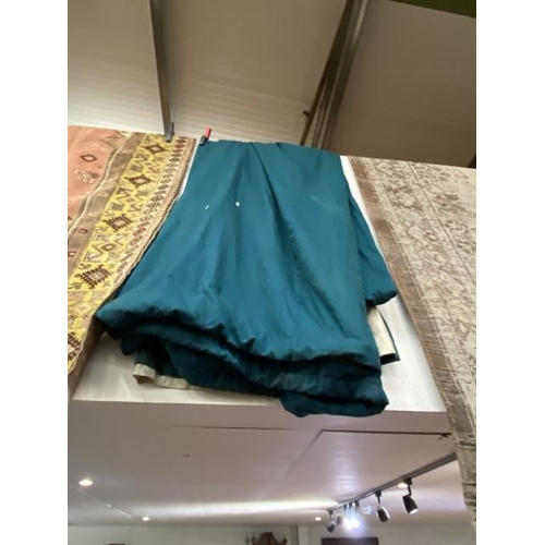 77 - Pair of turquoise velvet curtains 250cm wide x 188cm drop