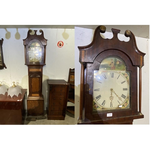 84 - Mahogany and oak painted dial 30 hour longcase clock ( for restoration - with pendulum and weights) ... 