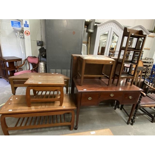 88 - 2x 1970's teak coffee tables 38H 53W 36D & 47H 107W 45D, Georgian mahogany dressing stool 48H x 54W ... 