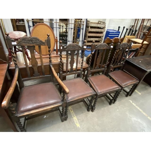 89 - 4 oak barley twist chairs including 1 carver