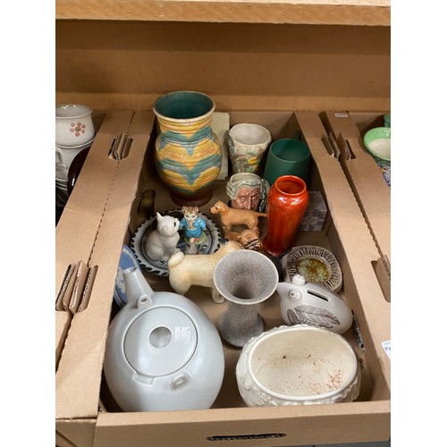 526 - 3 boxes of vintage ceramics inc. Shelley, Crown Devon, Foley, Ruskin, Keith Murray Wedgwood, Beswick... 