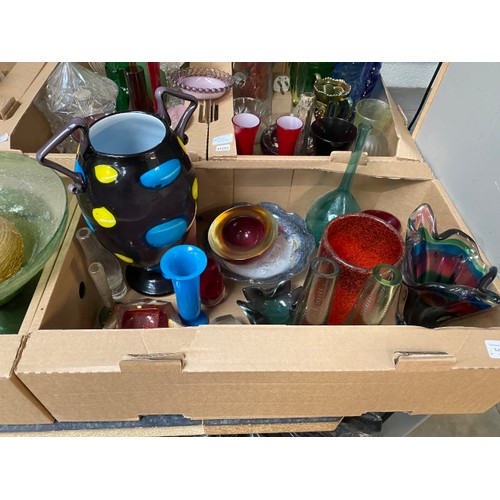 455 - 6 good boxes of glassware inc. Strathearn, Swedish art glass, Murano, Carnival, etc.