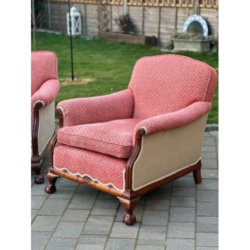 63 - Georgian 2 seater settee 165W and 2 armchairs 83W with ball and claw feet with a footstool and 3 sca... 