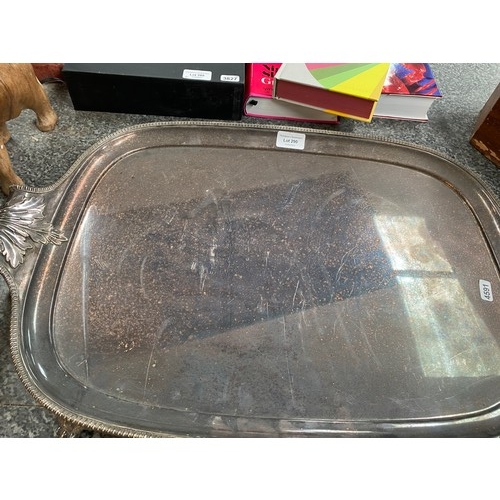 290 - Large electro plated serving tray on claw feet 39x62cm