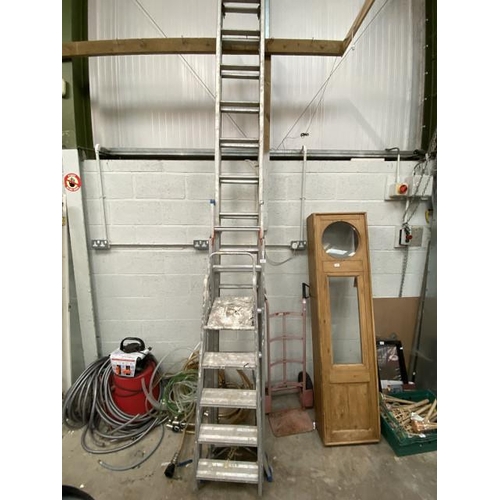 101 - ABRU Stairmaster 350, ABRU 3 way combination ladder, pair of step ladders and furniture trolley