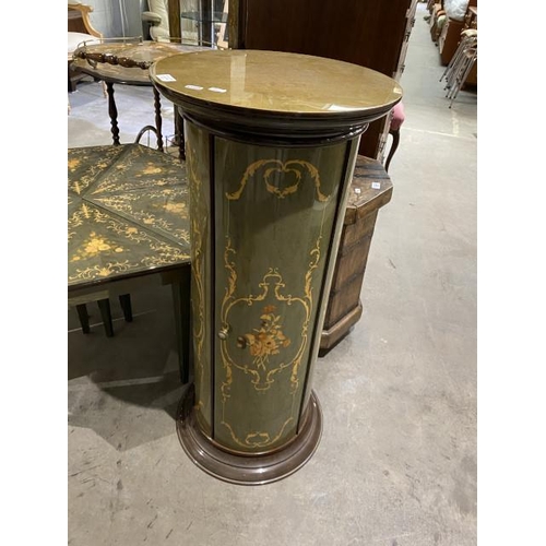 130 - Italian marquetry cylindrical cupboard 92H, 42W,42D