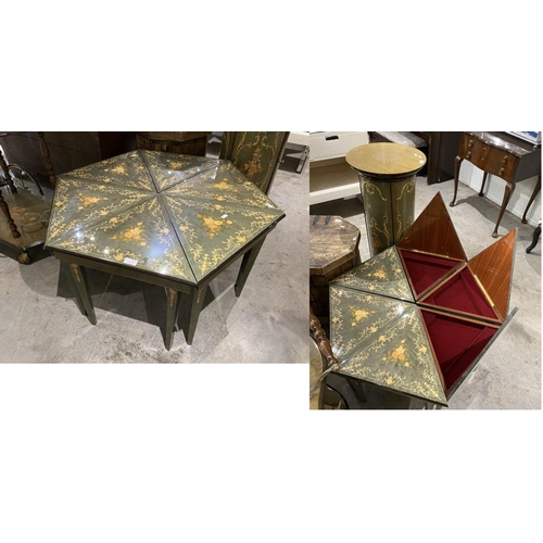 131 - 6 Italian marquetry triangular musical tables (each one playing different music including Santa Luci... 