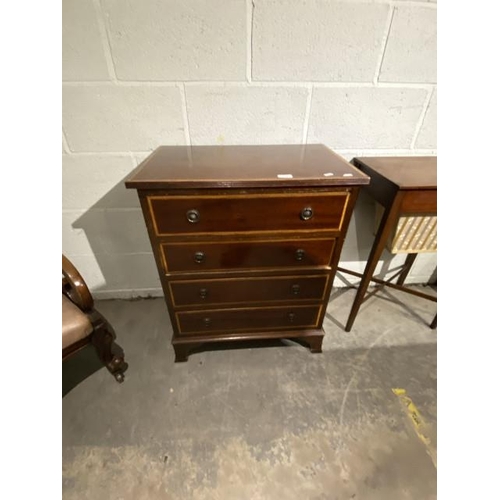 156 - Mahogany inlaid chest 78H 63W 40D