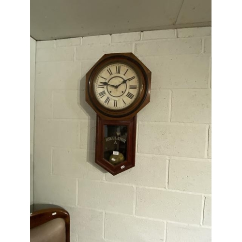 157 - Ansonia Clock Co, New York, USA Regulator A mahogany wall clock with pendulum and key