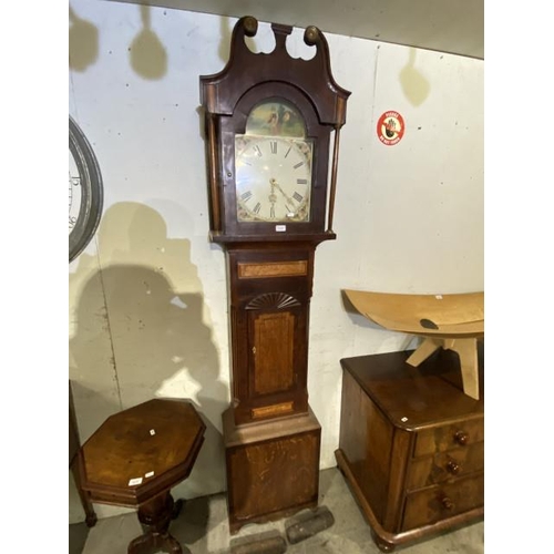 162 - Mahogany and oak painted dial 30 hour longcase clock ( for restoration - with pendulum and weights) ... 