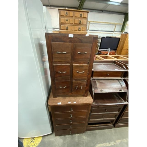 169 - Indonesian 6 drawer chest 72H 45W, 30D
Mahogany 5 drawer chest 80H 56W, 72D
and a miniature 4 drawer... 