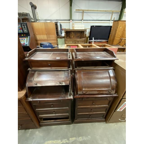 170 - 2 Indonesian teak cylinder bureau 117h x 55w x 53d cm