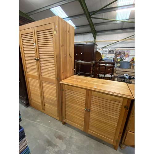 176 - Pine louvre door wardrobe 183H 105W, 47D
and a matching 2 door chest 91H, 101W, 50D