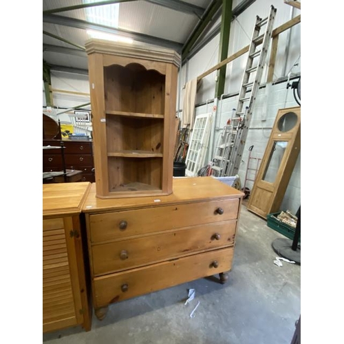 177 - Pine corner shelf 88H, 54W,27D, and a Victorian pine chest of drawers 90H 110W, 60D