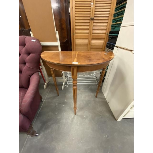 207 - Yew wood demi lune hall table 
75H, 75W, 37D