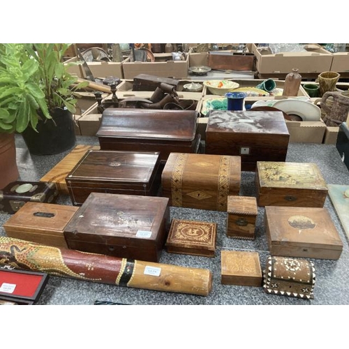 273 - Georgian mahogany work box, 2 pearl inlaid jewellery boxes (one with secret drawer) & 11 others inc.... 