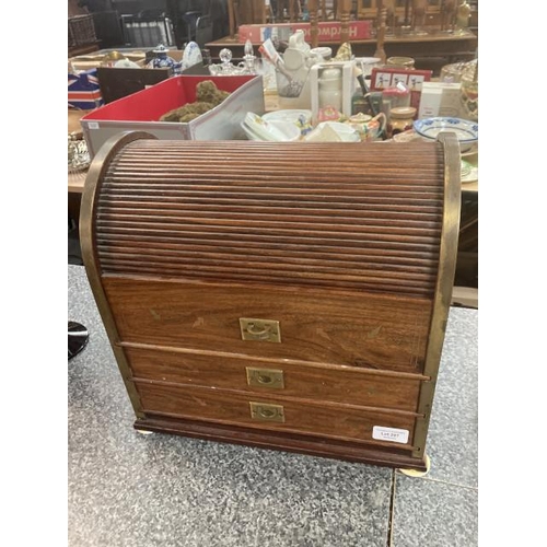 287 - Fruitwood brass inlaid dome topped tambour cabinet 36W 23D 36H