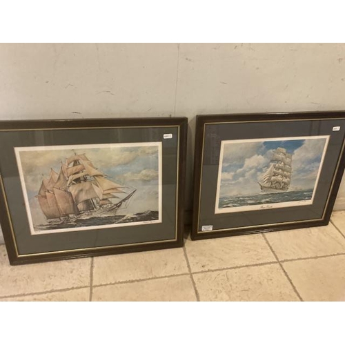 313 - 2 framed limited edition 35/350 & 39/350 pencil signed Nunez Segura ship prints 55x45cm