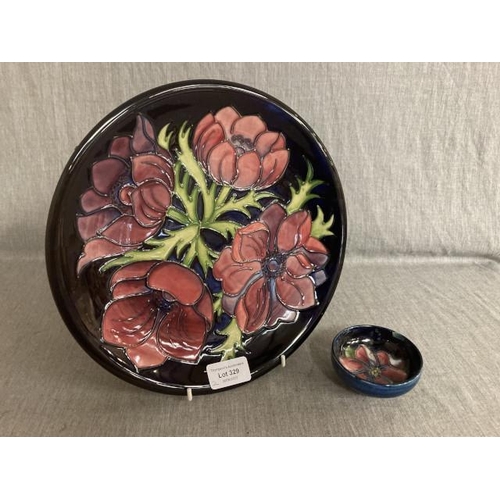 329 - Moorcroft Anemone plate 26cm diameter (second quality - no chips) & Moorcroft Clematis pin dish 7.5c... 