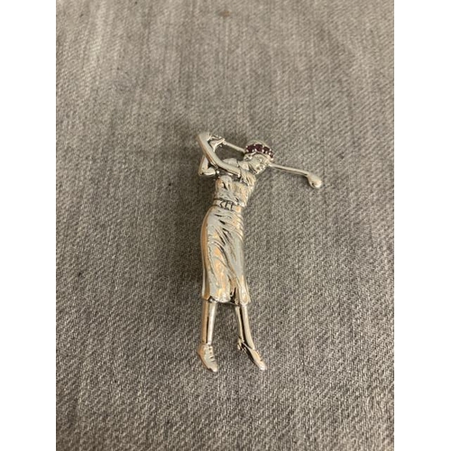 358 - Silver female golfer brooch