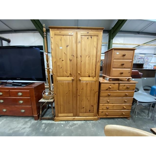 63 - Oak occasional table 46H, 41W, 34D, Oak standard lamp, pine 2 door wardrobe 183H,92W,57D, pine 2 ove... 