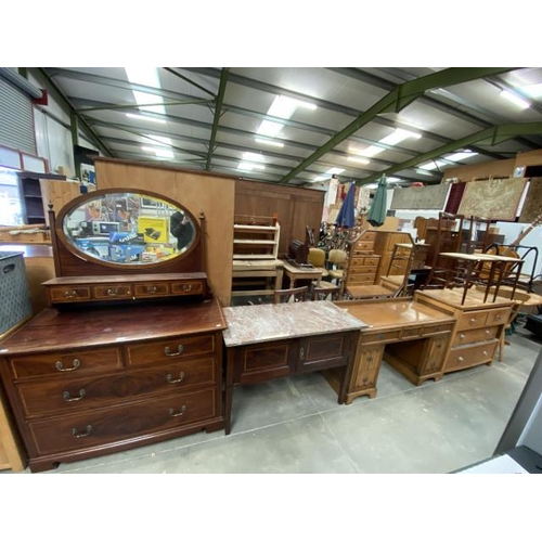 77 - Victorian mahogany inland dressing table 79H, 113W,53D,marble topped washstand, 150H, 115W, 46D, Oak... 