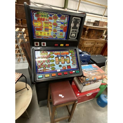 94 - Fruit machine (No Key-Sold as seen) 162H,64W,59D, and an oak stool.