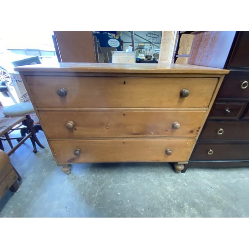 107 - Victorian pine 3 drawer chest 90H 110W 60D