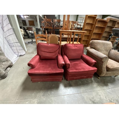 119 - Pair of Burgundy velvet upholstered lounge chairs 85W