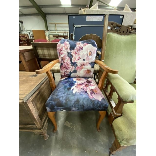 129 - Floral upholstered carver chair 53W