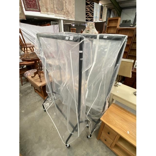 155 - 2 Metal clothes rails with covers and a frameless mirror 150 x 45cm