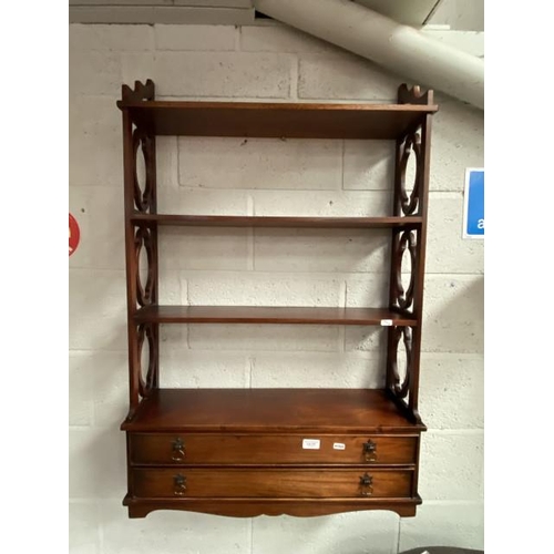 173 - Mahogany fretwork wall shelf with 2 drawers 108H 70W 20D