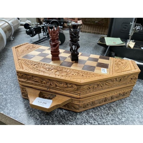 206 - Carved chess set with board