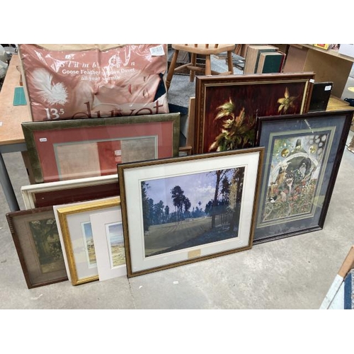 212 - 12 pictures inc. Lilan Cheviot print, Elizabeth Holder still life oil, 2 pencil signed KW Burton pri... 