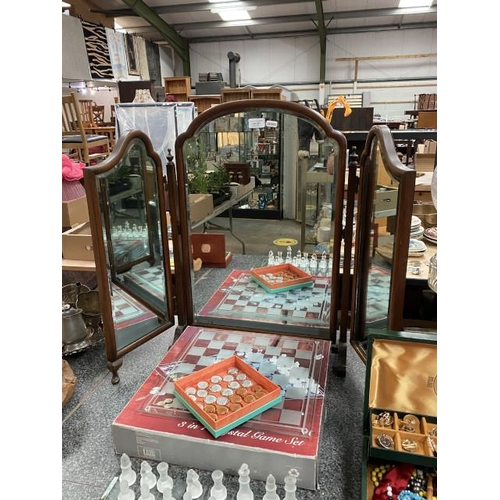 221 - Mahogany framed triptych dressing table mirror