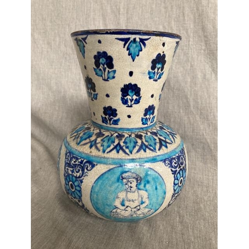 247 - 19th century, blue, white & turquoise Multani vase, signed (hairline, chips, commensurate with age) ... 