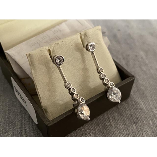 272 - Pair of 9ct white gold & CZ drop earrings