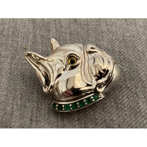 289 - Silver stone set Bulldog brooch