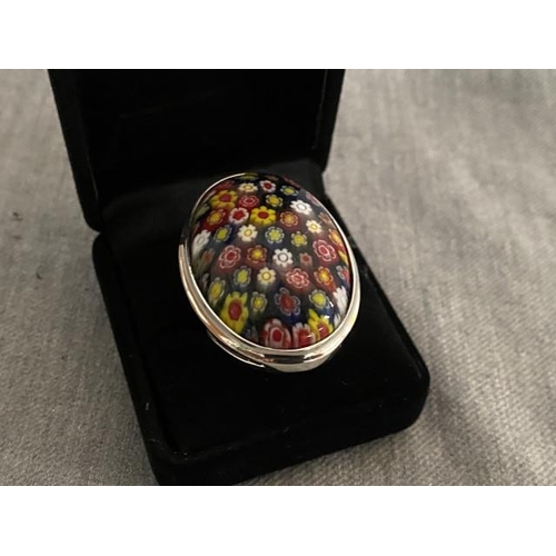 291 - Silver & millefiori ring (size S)