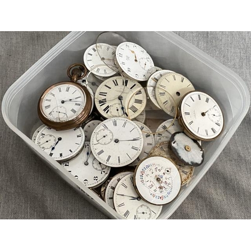 297 - Tub of pocket watch movements inc. Waltham, Limit, Thos Russell & Son, H. Samuel etc.