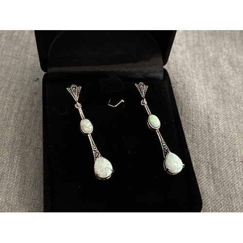 300 - Pair of silver gemstone & marcasite earrings