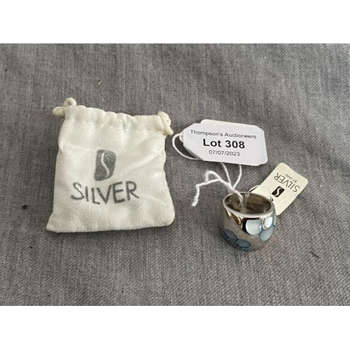 308 - Modern 925 silver ring in pouch (size O)