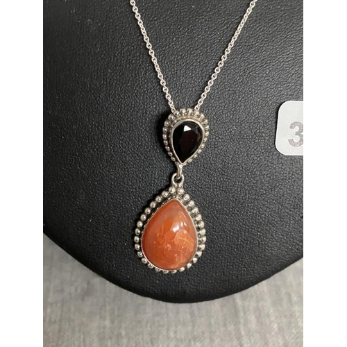 341 - Silver & cornelian style pendant on silver chain