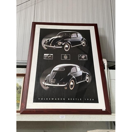 342 - Framed VW Beetle 1954 print 78x108cm