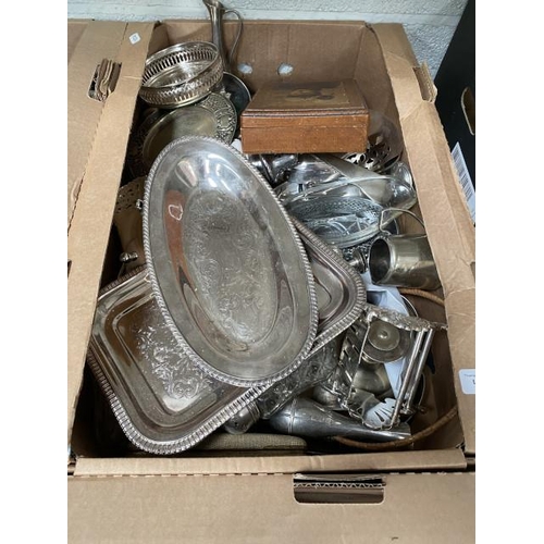 352 - Box of plated ware including sugar sifter, bud vase, ladle etc