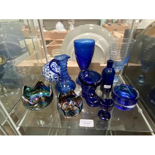 410 - 10 pieces of blue glass including Bristol Blue