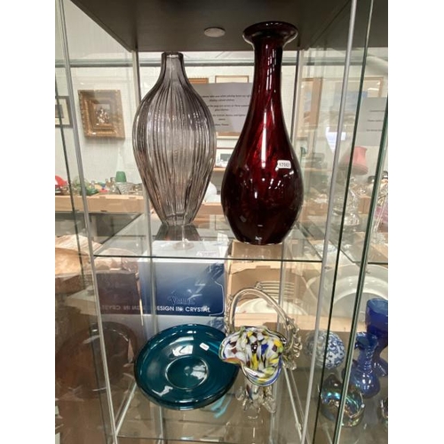 411 - Red Adventurine vase, grey onion vase, Murano basket and dish